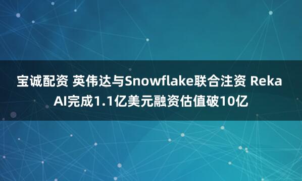 宝诚配资 英伟达与Snowflake联合注资 Reka AI完成1.1亿美元融资估值破10亿